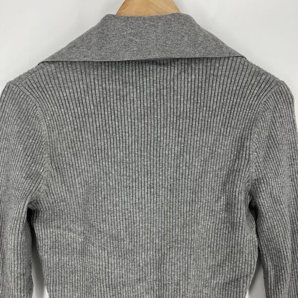 Reiss Maia Sweater Size Large Women Gray Ribbed Bodycon Henley Classic Old Money - Picture 5 of 7